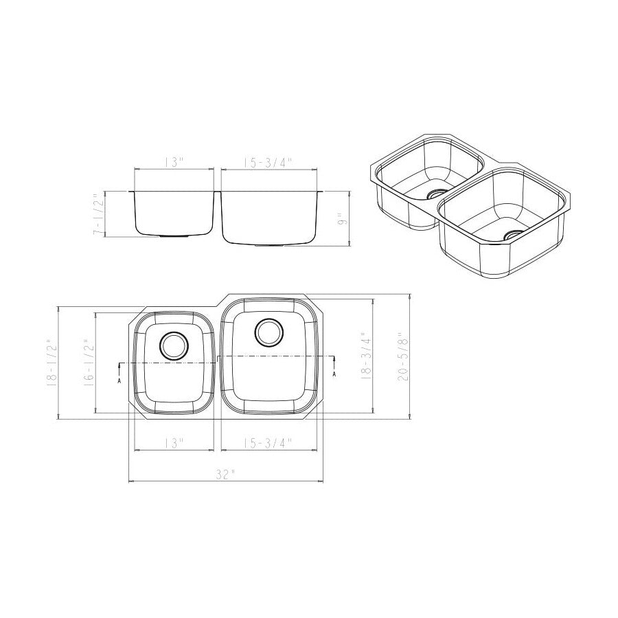 Corinne 32" 60/40 Stainless Steel Undermount Double Basin Kitchen Sink, Stainless Steel, alternate view