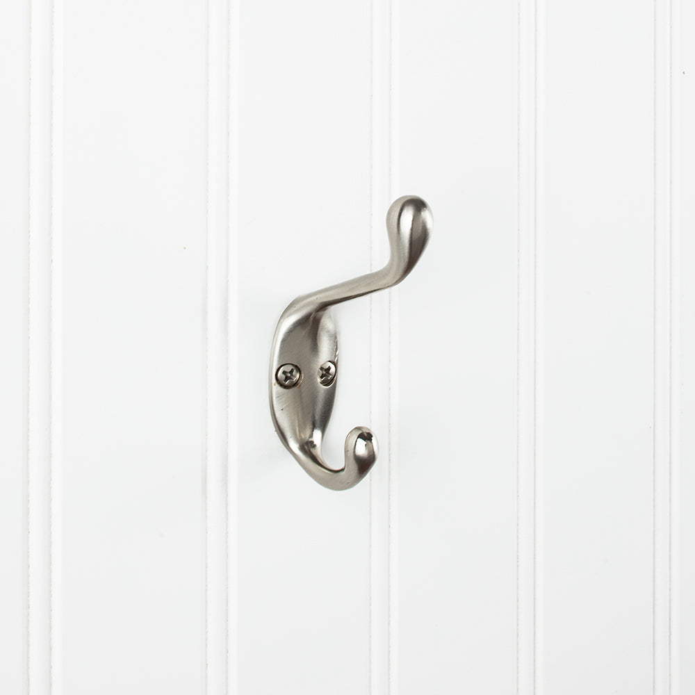 Elements 3 3/8" Small Transitional Double Prong Wall Hook in Satin Nickel