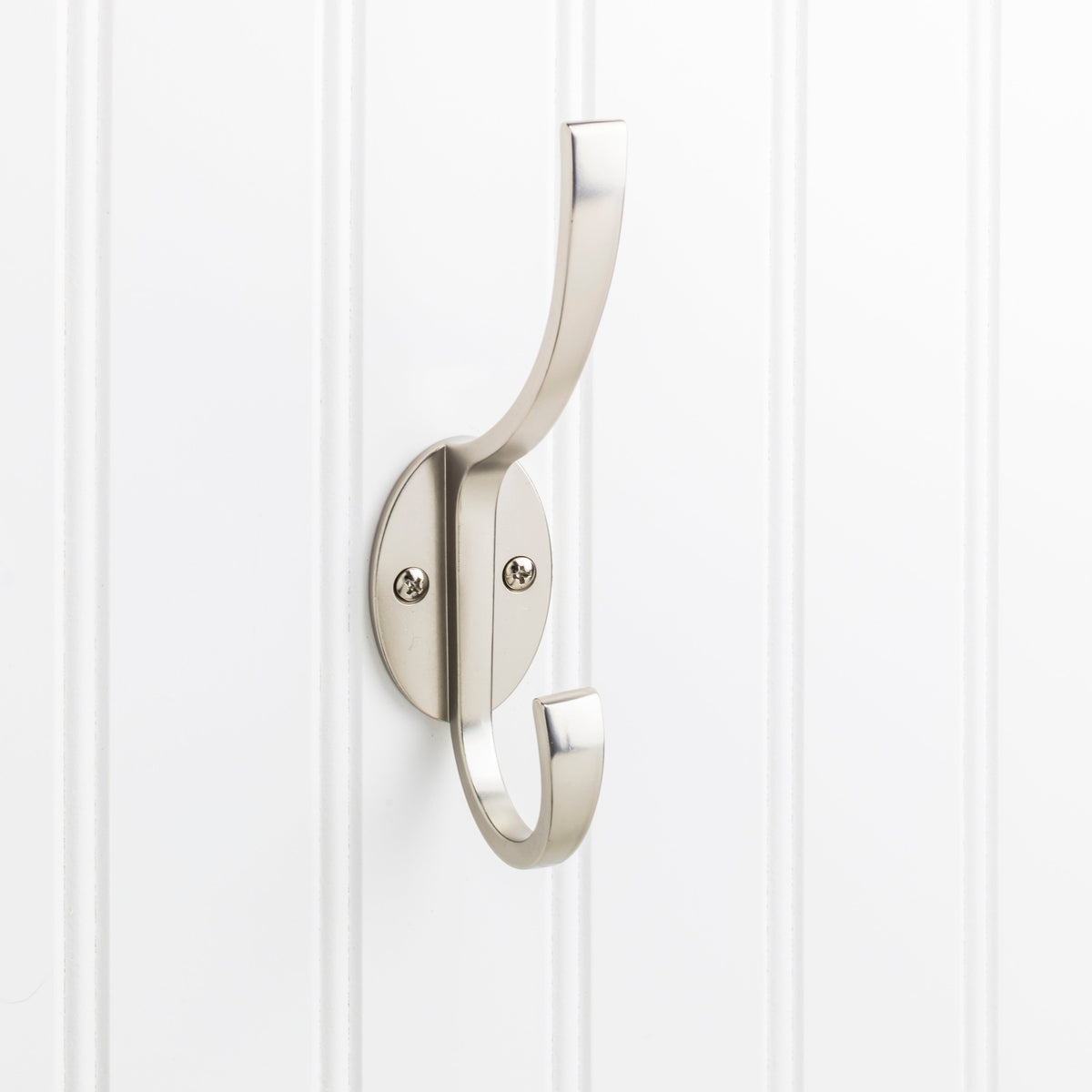 Elements 5 7/8" Flared Transitional Double Prong Wall Hook in Satin Nickel