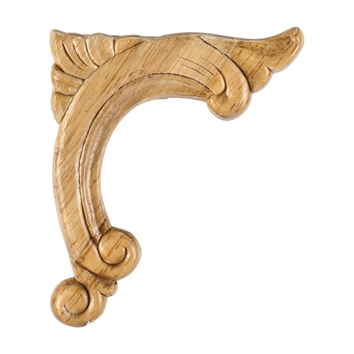 Pressed Acanthus Right Corner Wood Applique, 3-3/4" x 5/16" x 4-1/2"