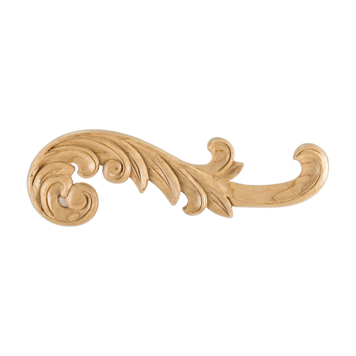 Right Curved Acanthus Wood Applique, 10-3/8" x 1/4" x 3-1/4"