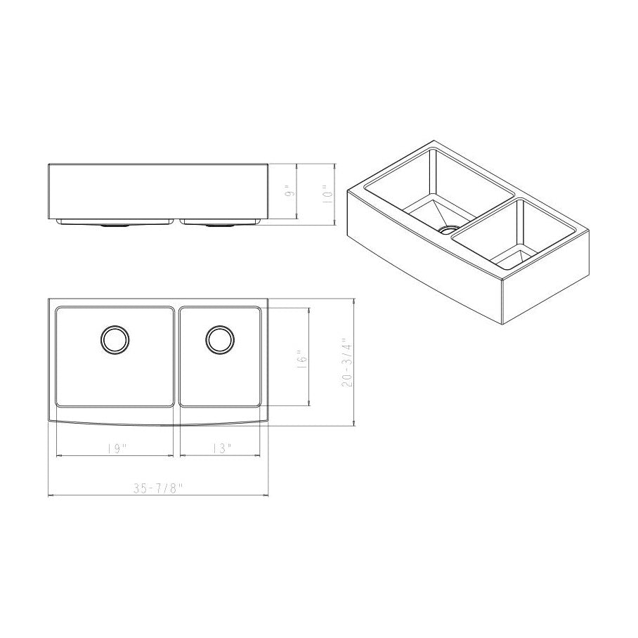 Rosamund 36" Stainless Steel Apron / Farmhouse Double Basin Kitchen Sink, Stainless Steel, alternate view