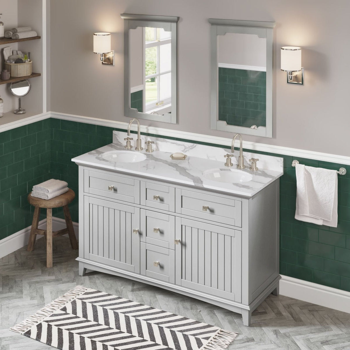 Savino 60" Double Bowl Freestanding Bathroom Vanity, alternate view