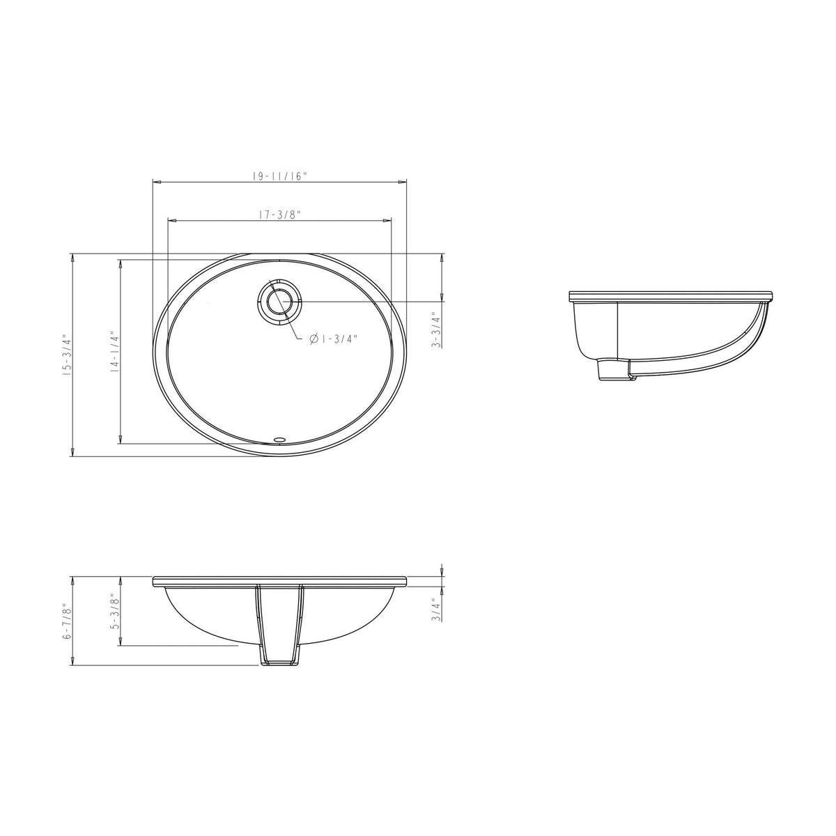Seraphine 17" Oval Porcelain Undermount Bathroom Sink, White, alternate view