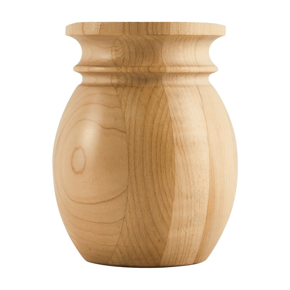 Wood Bun Foot with Bullnose and Cove Groove Design, 4" Round x 5" Tall