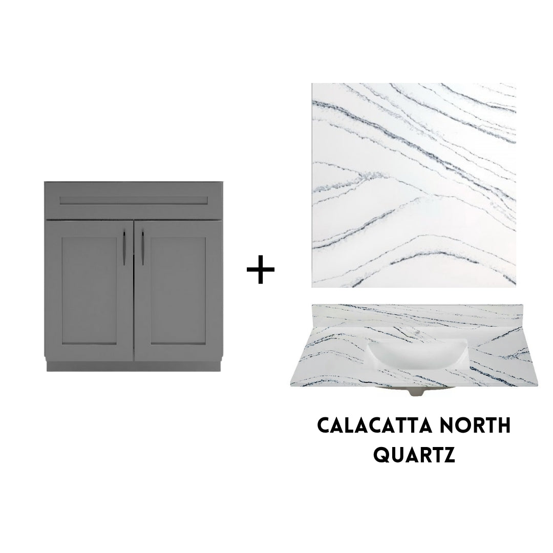 RTA Dark Grey Shaker 30" Freestanding Bathroom Vanity Sink Base with Optional Quartz or Ceramic Countertop