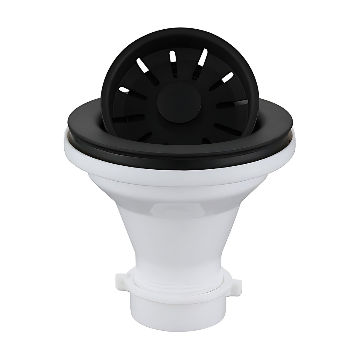 Color matched quartz kitchen sink basket strainer in Black