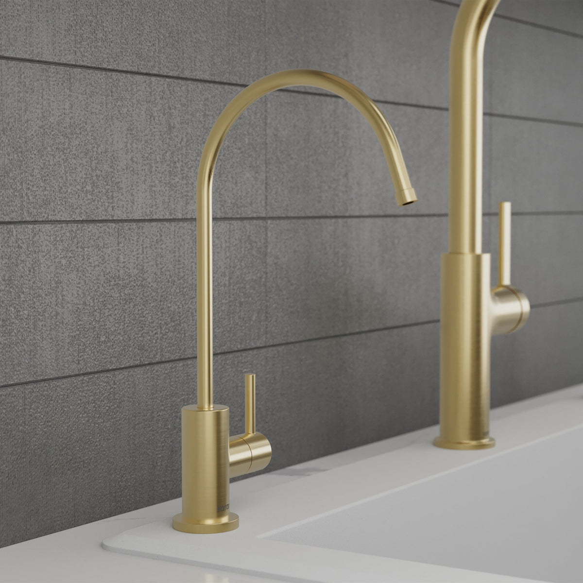 Kestrel beverage and filtered water faucet in Spot-Free Champagne Bronze, installed in a kitchen