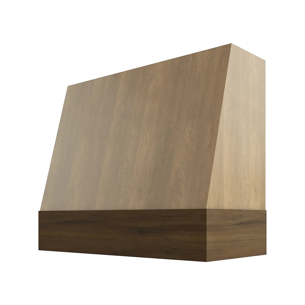 RTA 48"W x 48"H Kitchen Angled Hood Cover with Walnut Band in Brooklyn Fawn