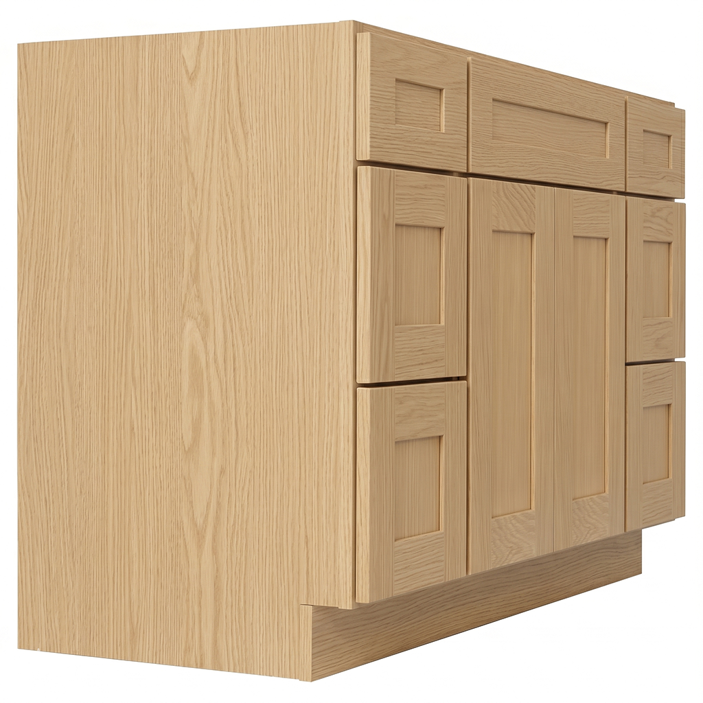RTA Dune Oak Shaker 48" Freestanding Bathroom Vanity 6-Drawer Combo Base