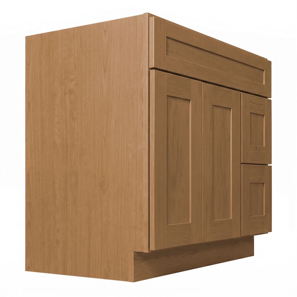 RTA Warm Timber Shaker 36" Freestanding Bathroom Vanity 2-Drawer Right Combo Base