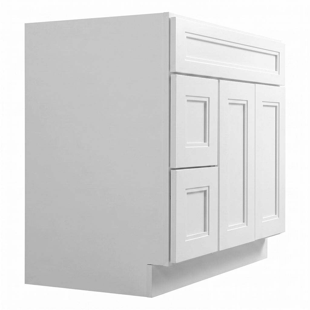 RTA White Double Shaker 36" Freestanding Bathroom Vanity 2-Drawer Left Combo Base