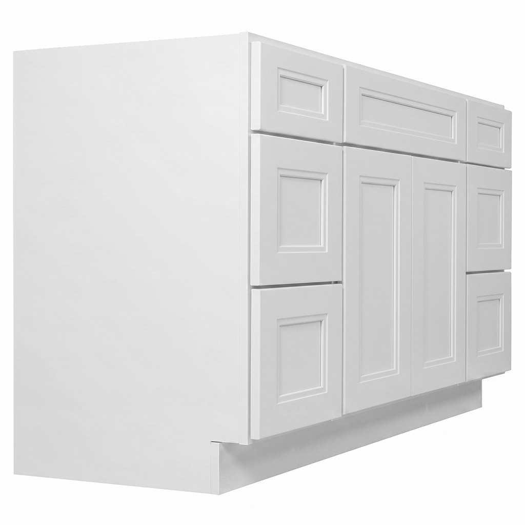 RTA White Double Shaker 60" Freestanding Bathroom Vanity 6-Drawer Combo Base