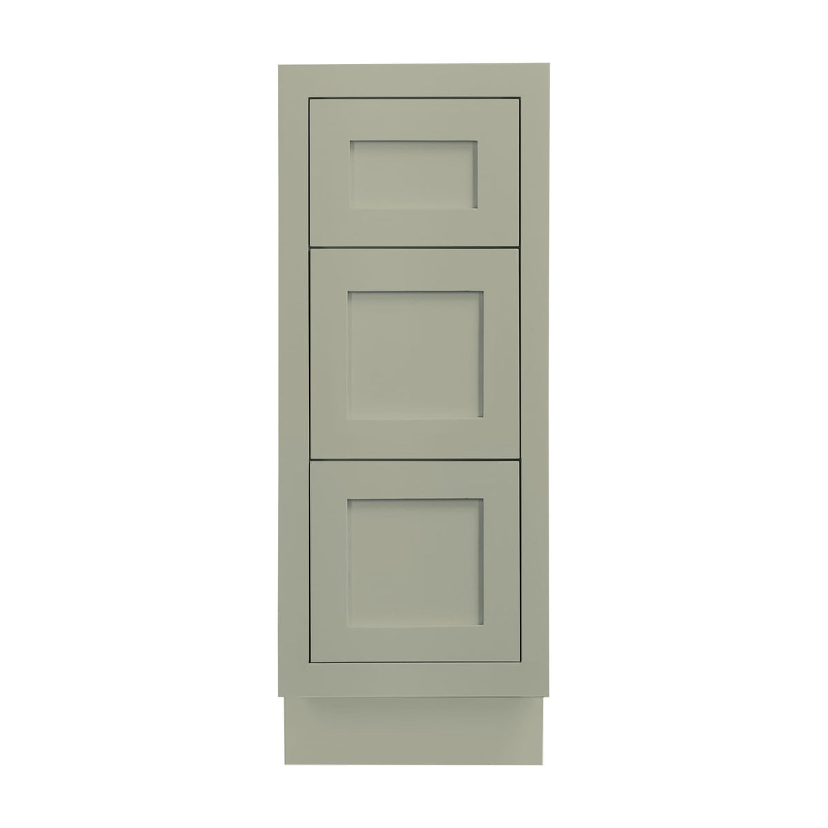 12 inch freestanding bathroom vanity drawer base in Venetian Sage with inset Shaker fronts