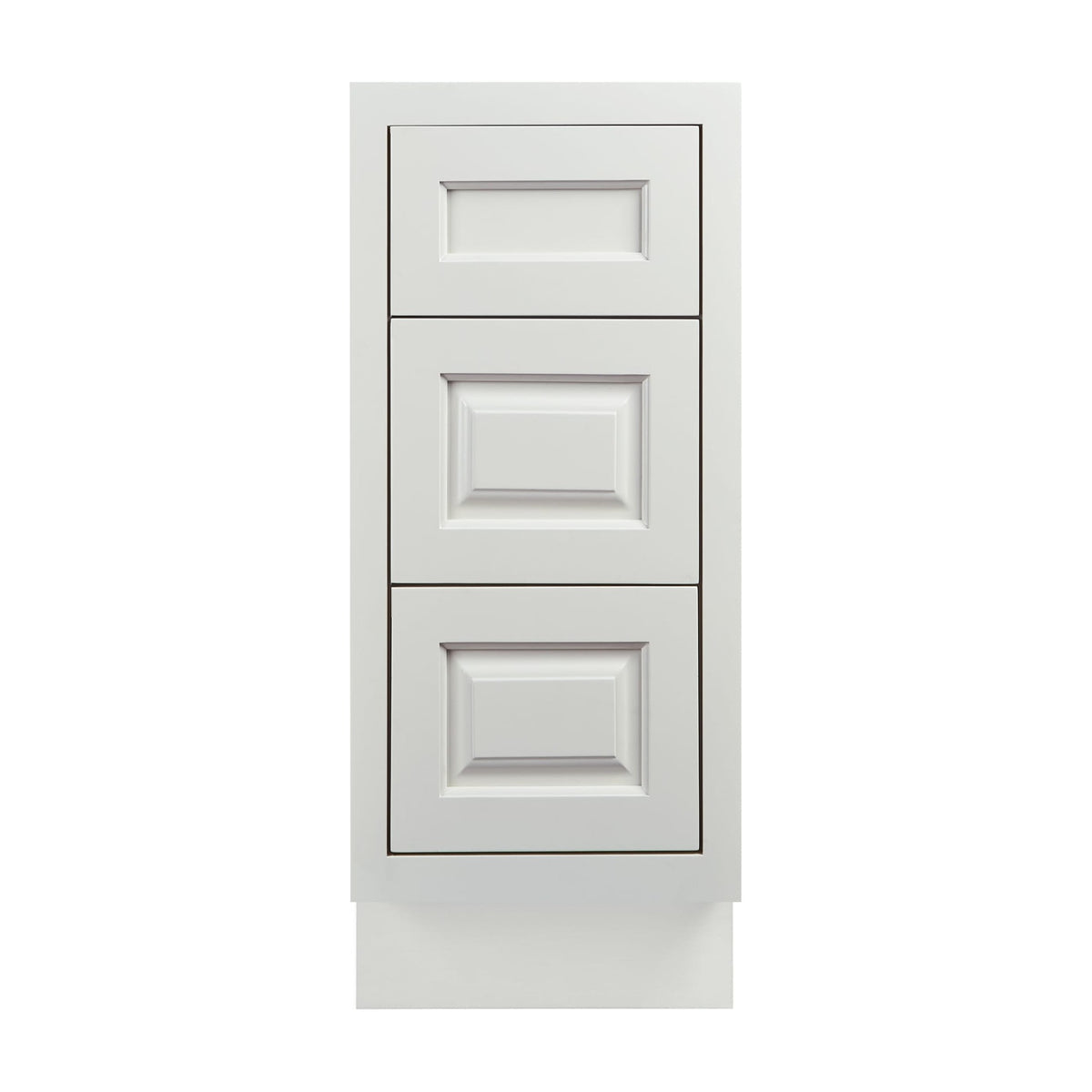 12 inch freestanding bathroom vanity drawer base in Vintage White with inset raised panel fronts