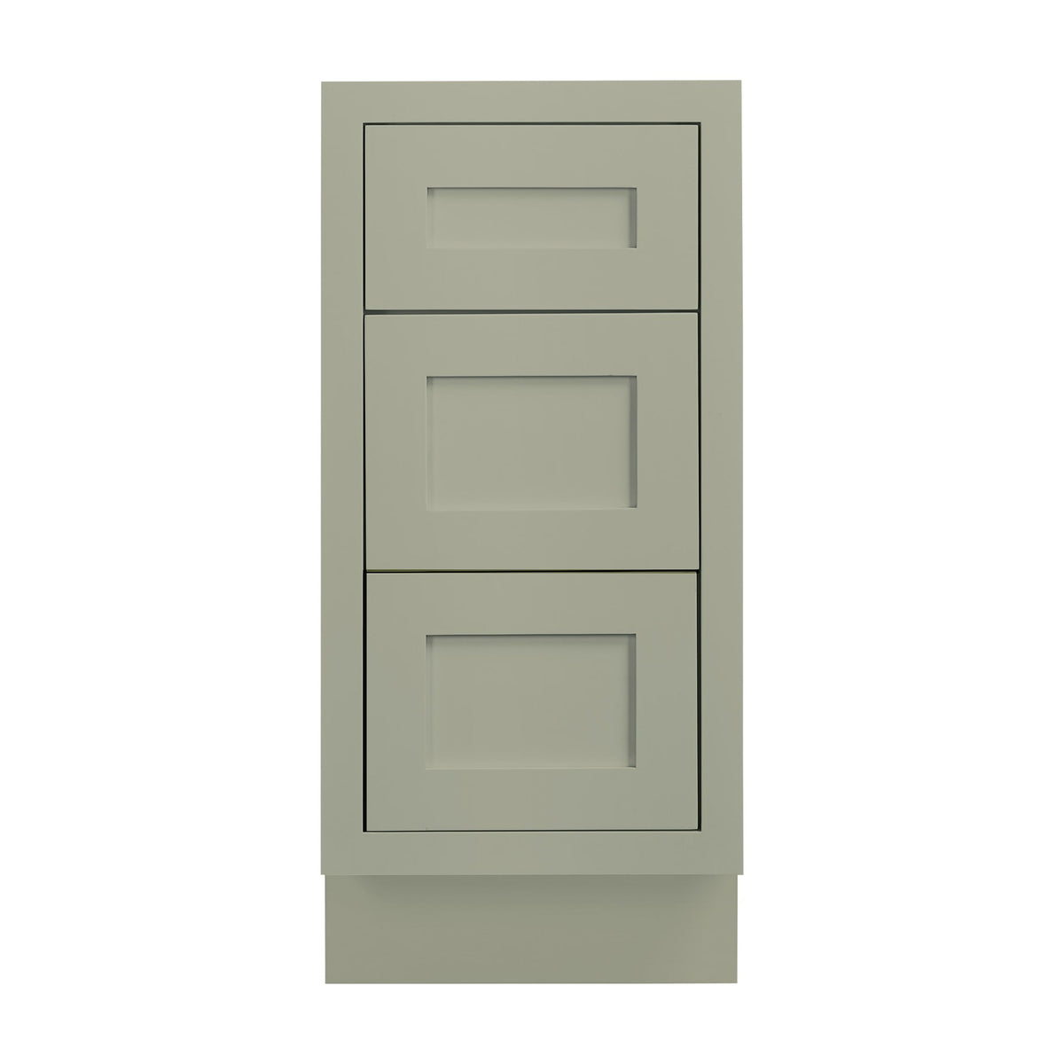 15 inch freestanding bathroom vanity drawer base in Venetian Sage with inset Shaker fronts