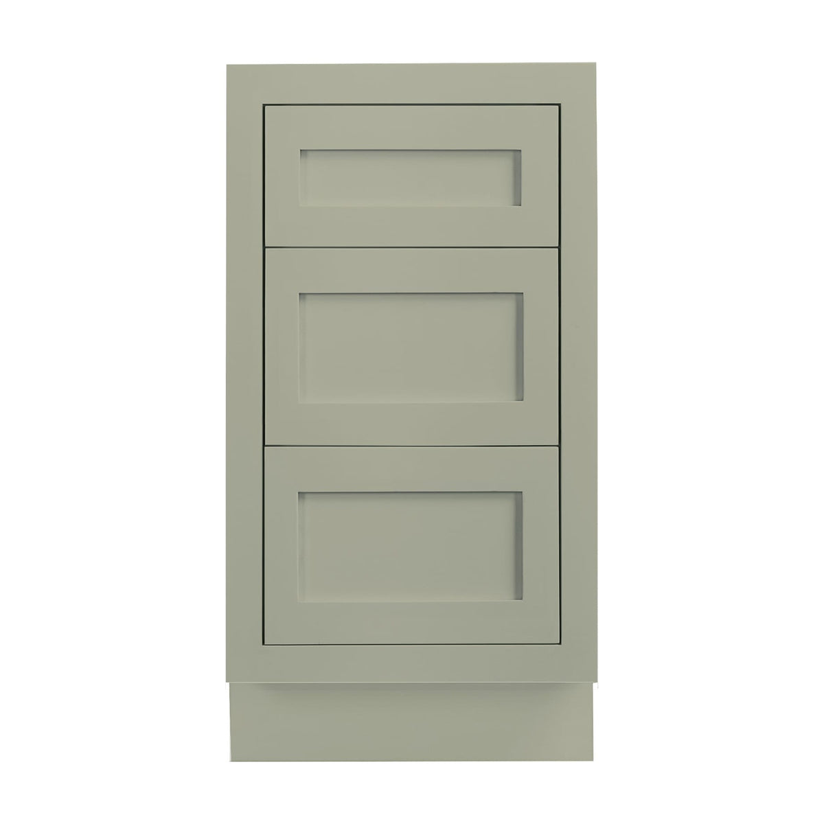 18 inch freestanding bathroom vanity drawer base in Venetian Sage with inset Shaker fronts