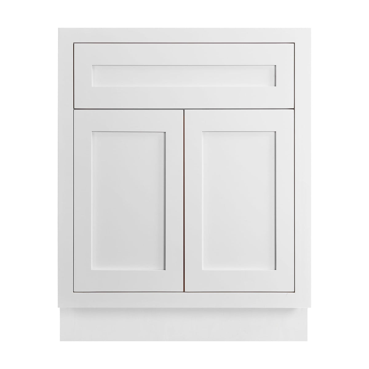 27 inch freestanding bathroom vanity sink base in Snow White with inset Shaker fronts