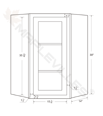 RTA 27"W x 39"H Kitchen Wall Diagonal Corner Cabinet with Single Door and Two Shelves in Snow White Inset Shaker