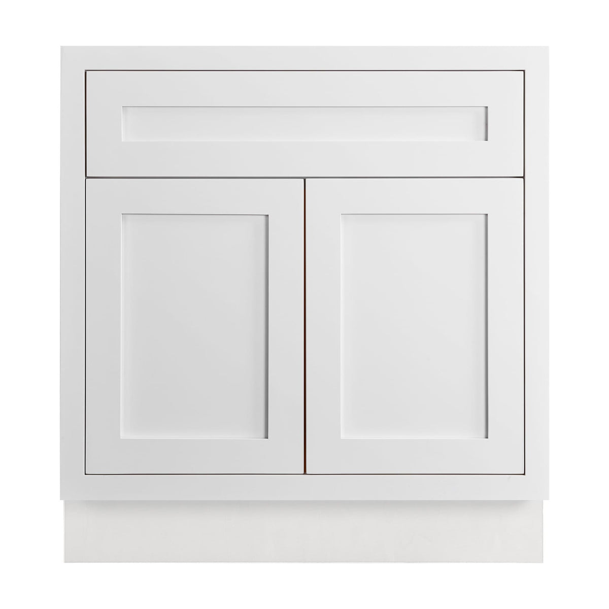 30 inch freestanding bathroom vanity sink base in Snow White with inset Shaker fronts