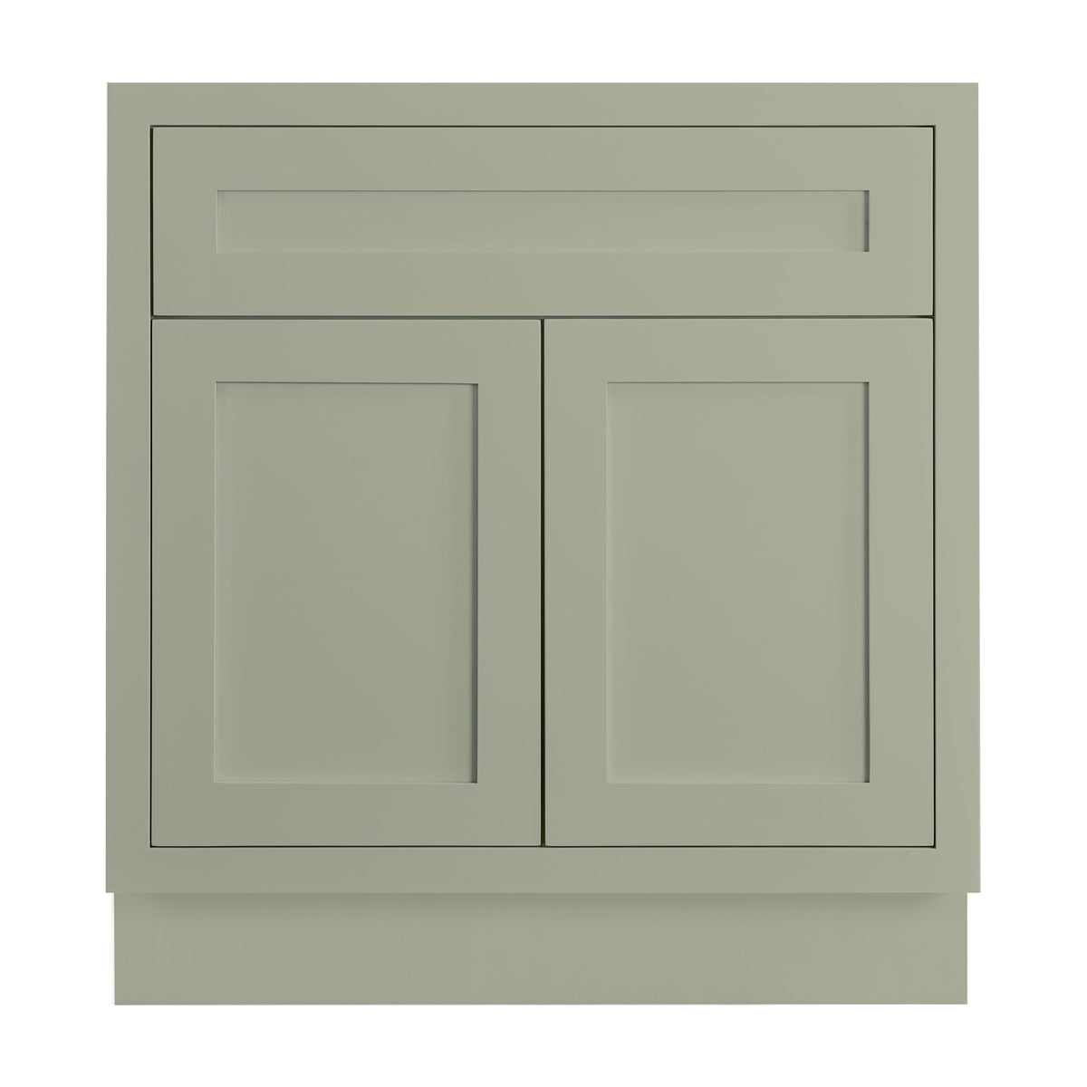 30 inch freestanding bathroom vanity sink base in Venetian Sage with inset Shaker fronts