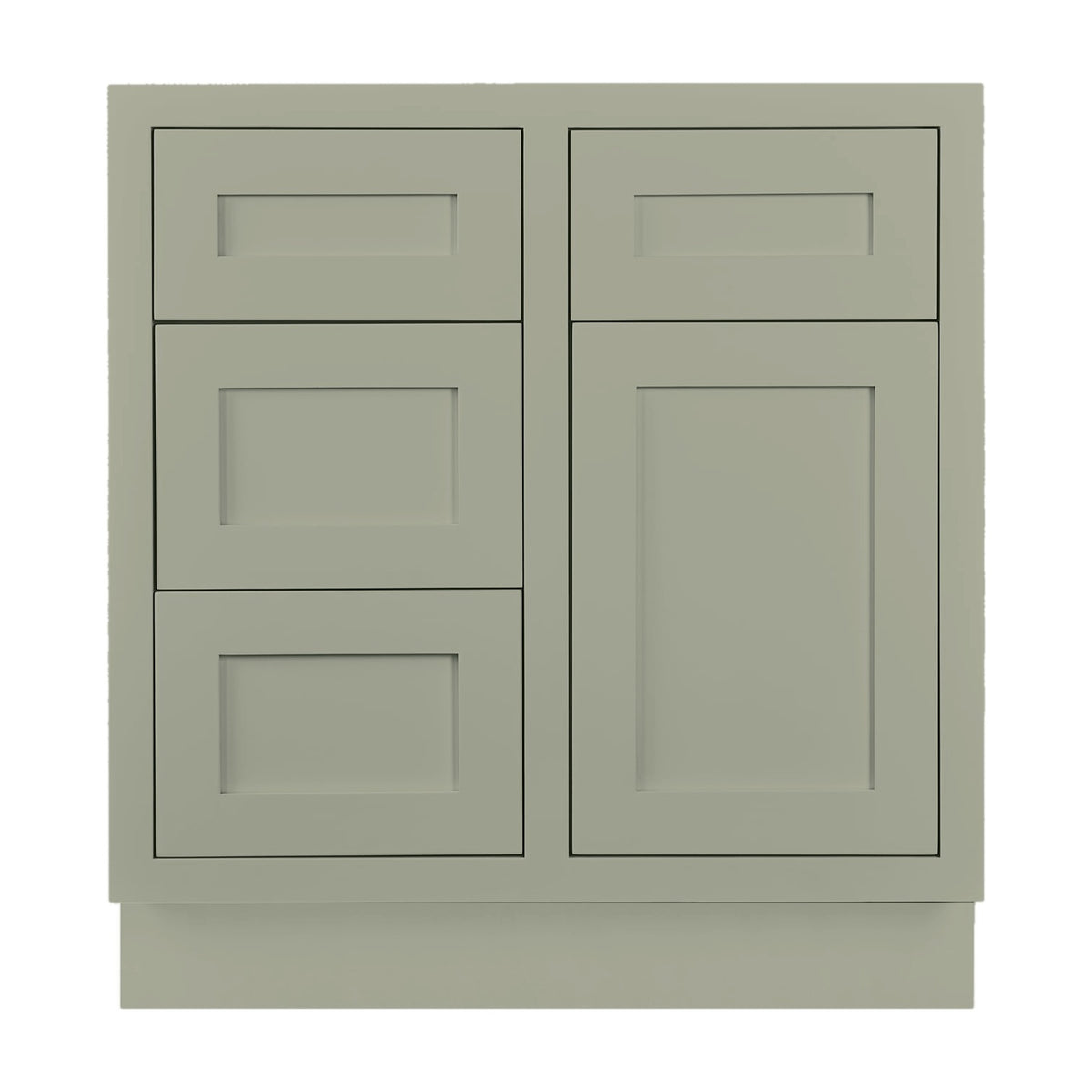 30 inch freestanding bathroom vanity sink base in Venetian Sage with inset Shaker fronts