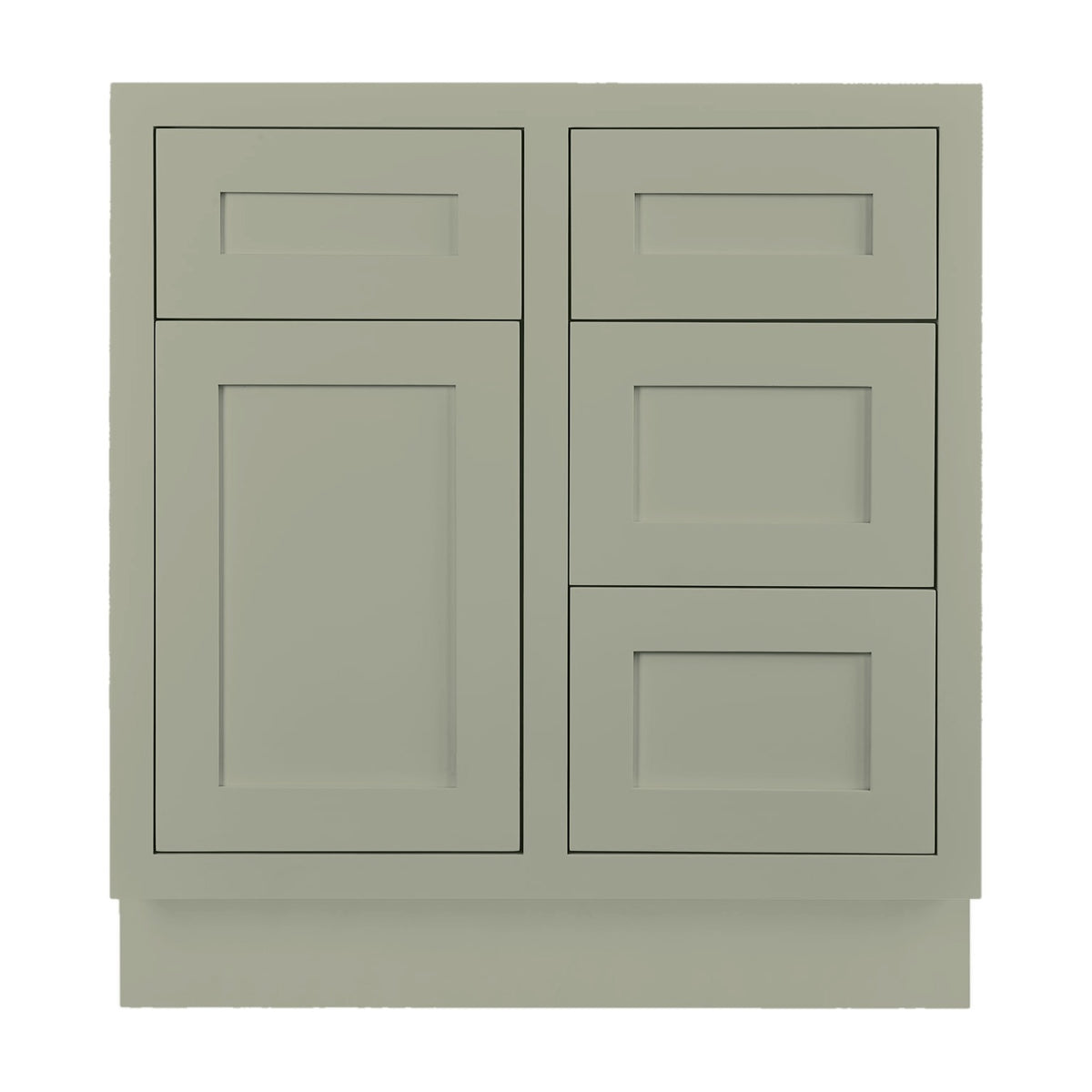 30 inch freestanding bathroom vanity sink base in Venetian Sage with inset Shaker fronts