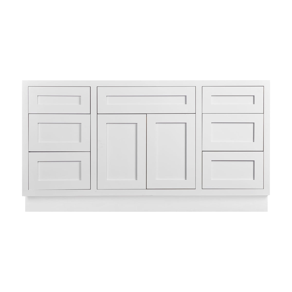 60 inch freestanding bathroom vanity sink base in Snow White with inset Shaker fronts