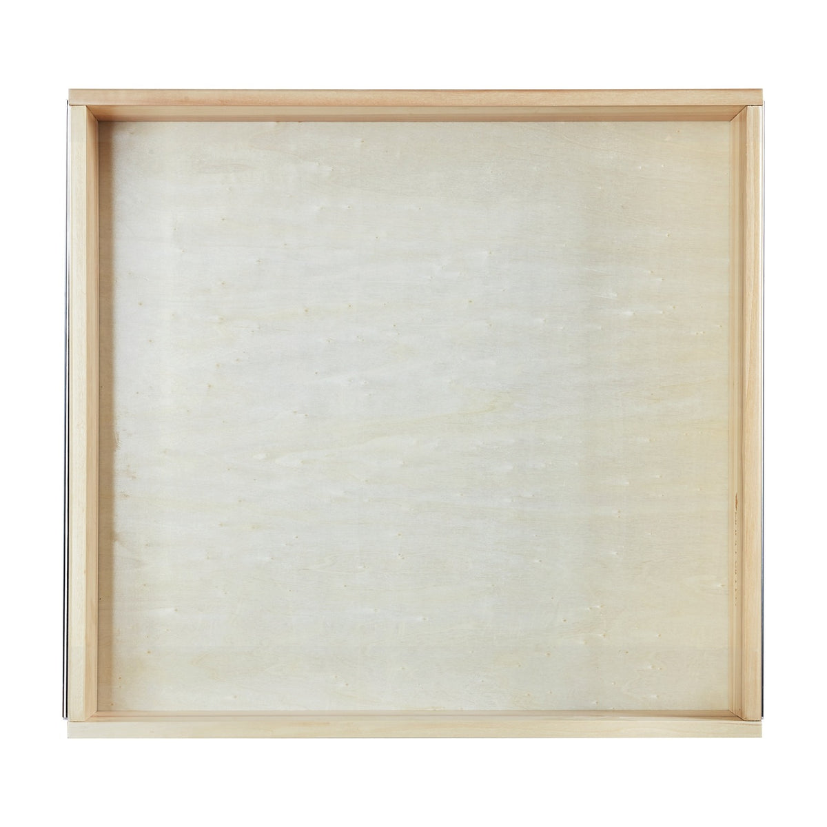 Natural wood roll out tray, top view