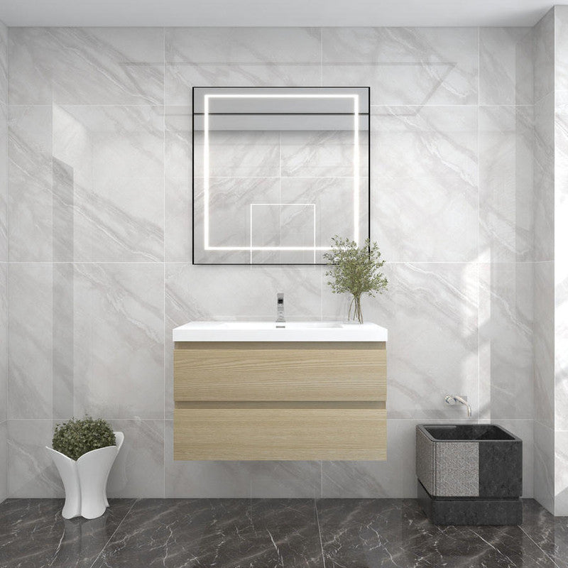 Bow 36" Wall Mounted Bathroom Vanity with Reinforced Acrylic Integrated Sink Top