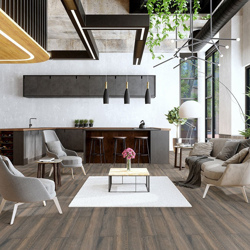 Antoni Nero porcelain tile shown in a finished room, scene 3