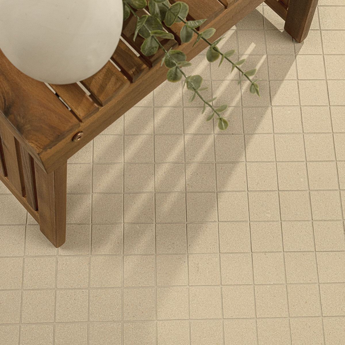 Architecta Beige 2x2 Porcelain Mosaic installed in a finished room