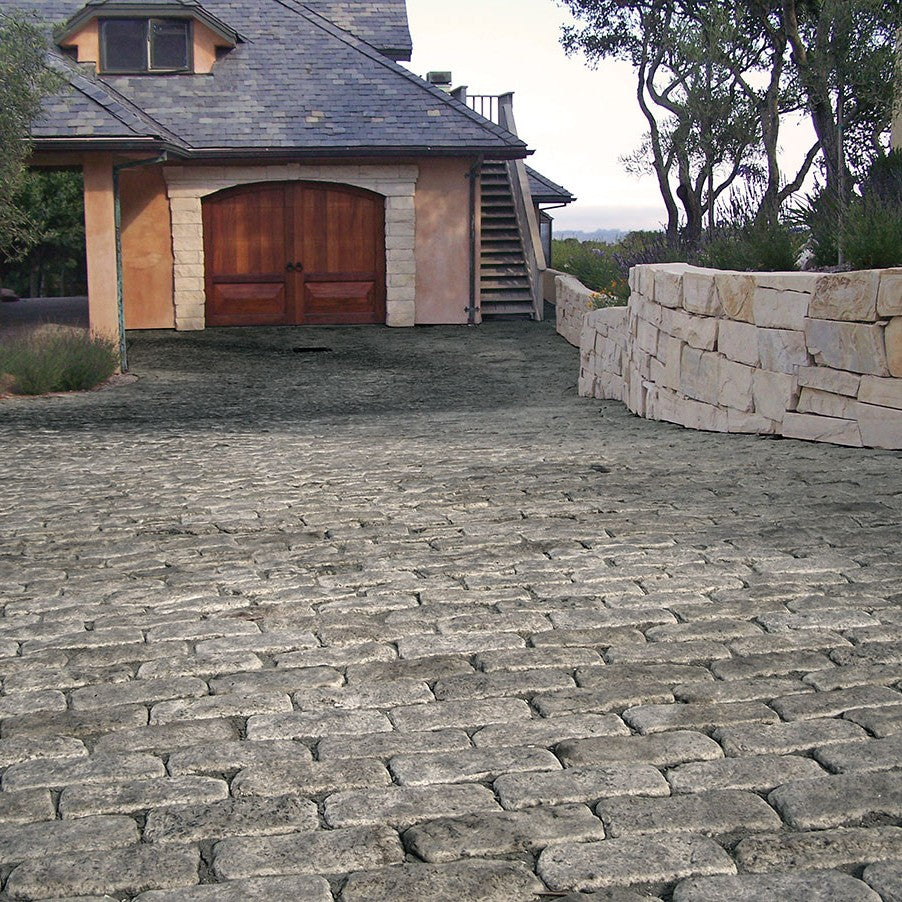 Belgian Block Gray Granite Cobble shown installed in a finished outdoor or living space