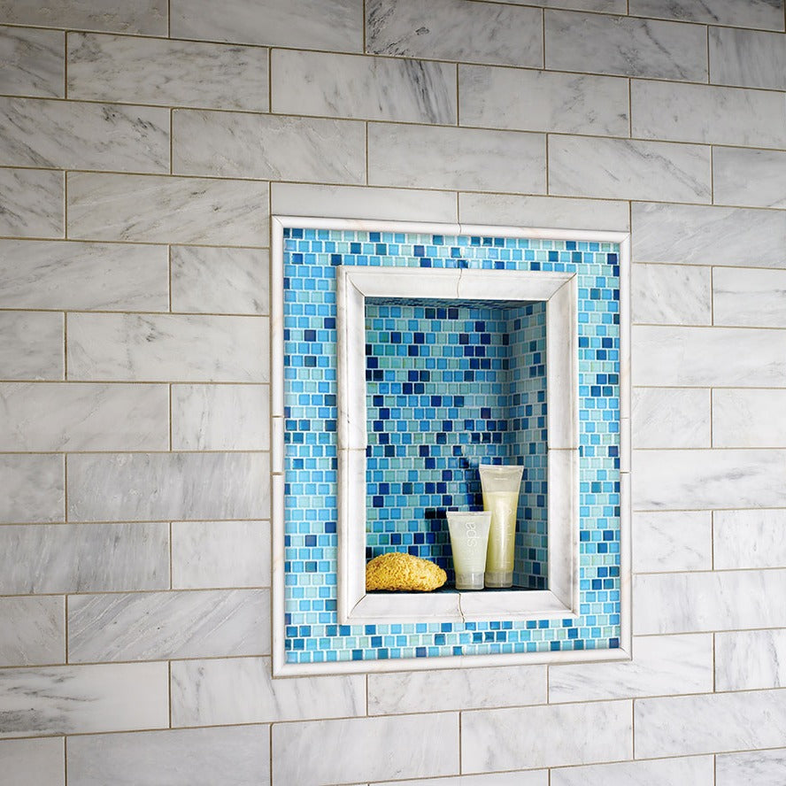Bianco Dolomite Marble Tile installed in a room setting