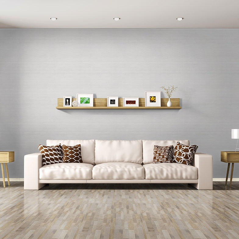 Brickstone White porcelain tile shown in a finished room, scene 4
