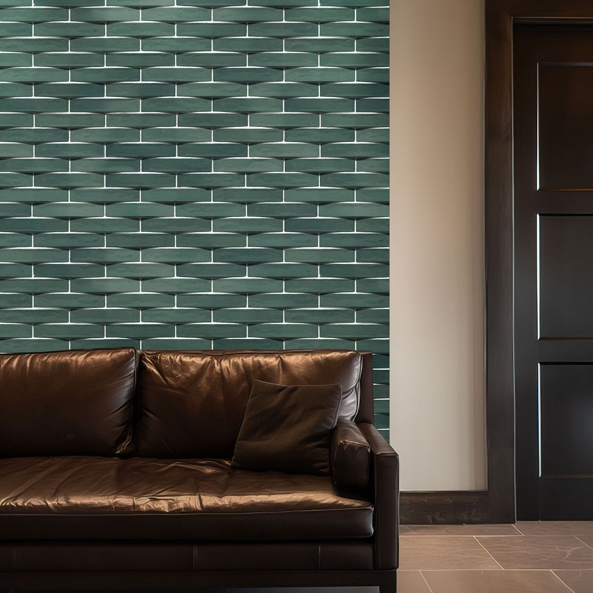 Convex Olive ceramic tile shown in a finished room, scene 4
