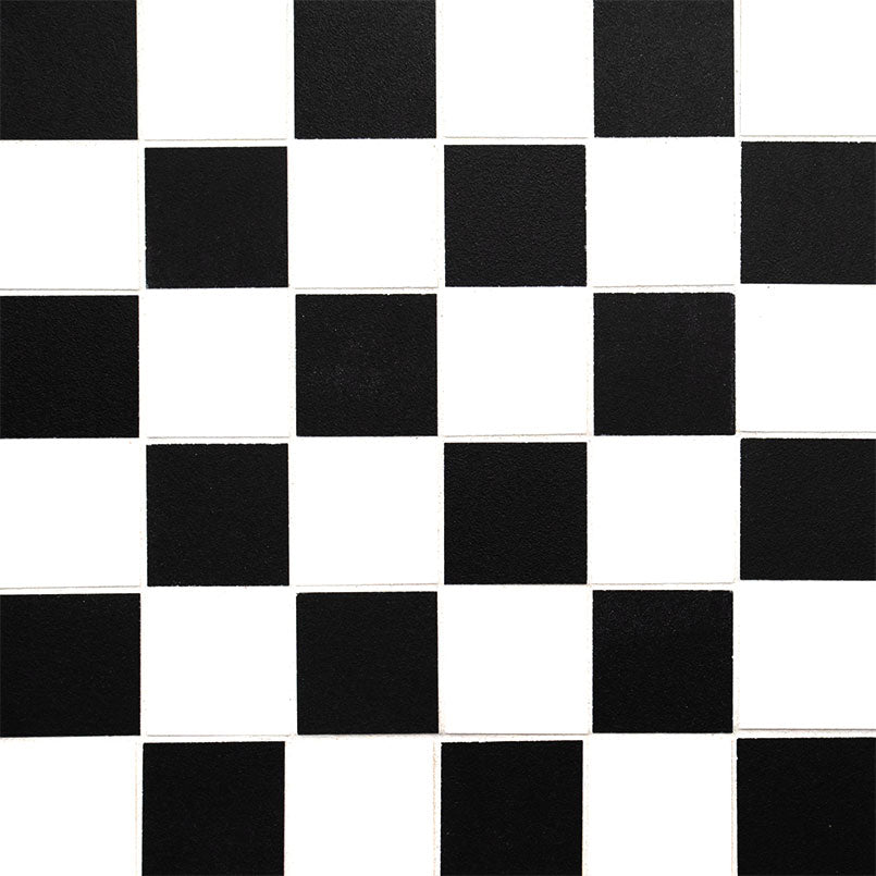 Domino White and Black 2x2 Porcelain Mosaic in matte finish, close up sheet view