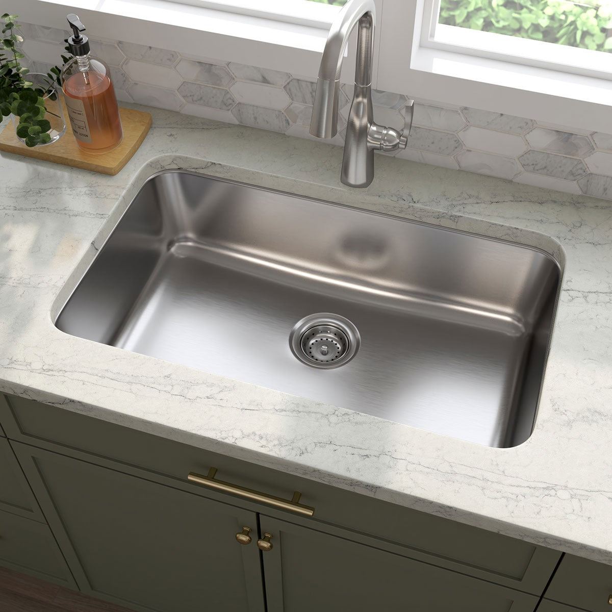 Drawn 30" x 18" Stainless Steel Undermount Kitchen Sink in Stainless Steel, installed in a room setting