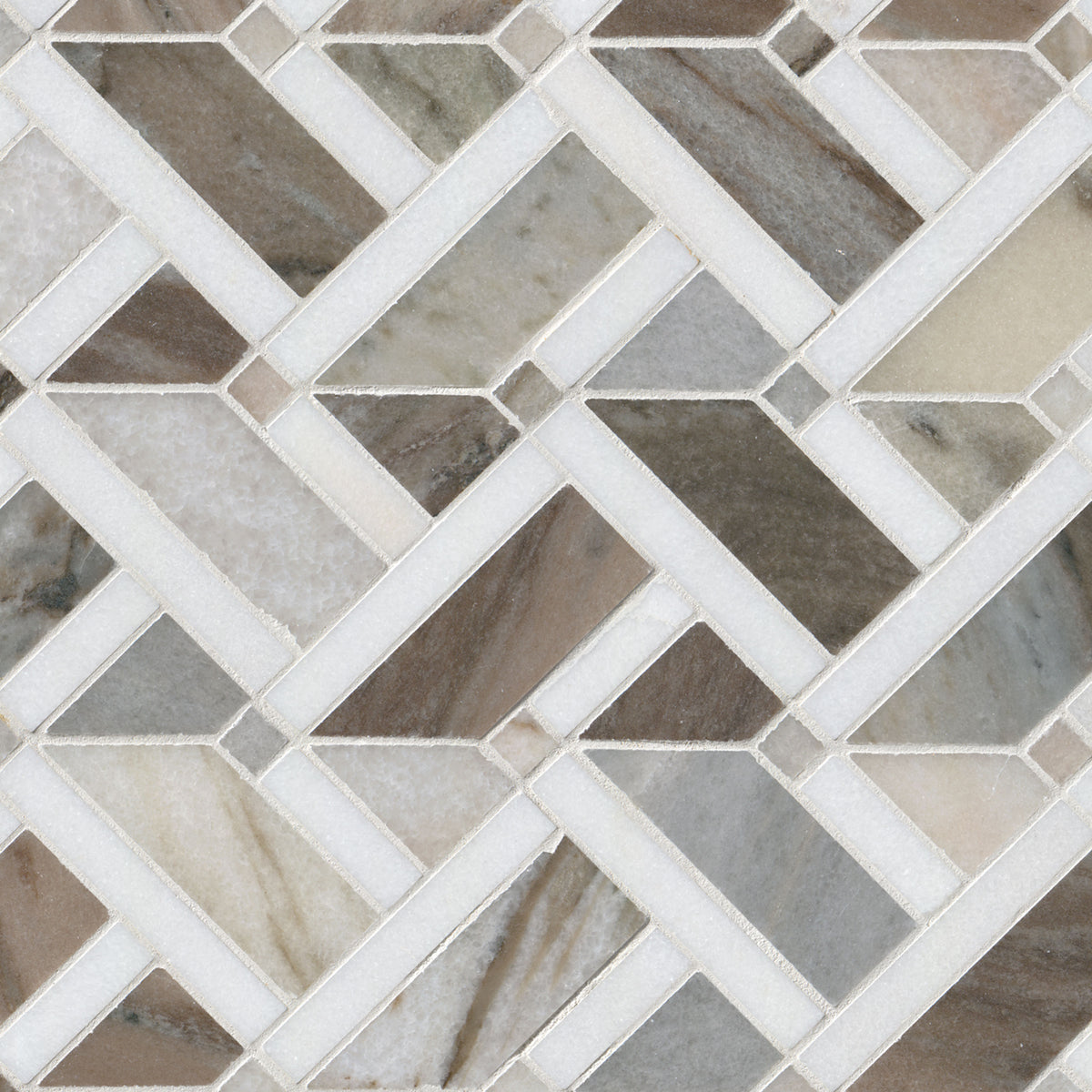 Dulce Terra Weave Pattern Marble Mosaic in polished finish, close up sheet view