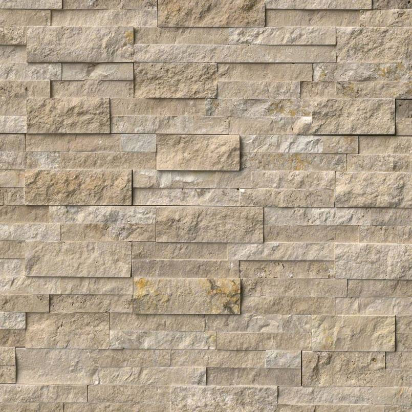 Durango Cream stacked stone wall panels, close up product view showing color and texture
