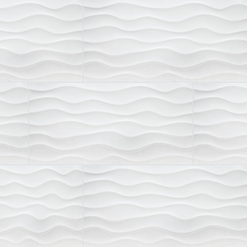 Dymo Wavy White ceramic tile, glossy finish, 12 by 24 inch view