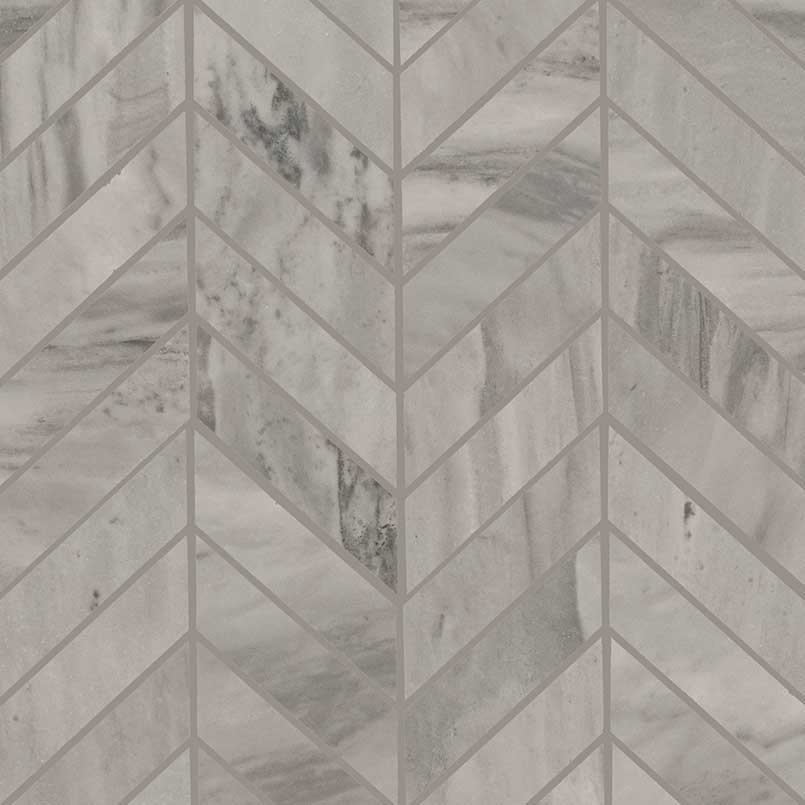 Eden Bardiglio 12x15 Chevron Porcelain Mosaic in matte finish, close up sheet view
