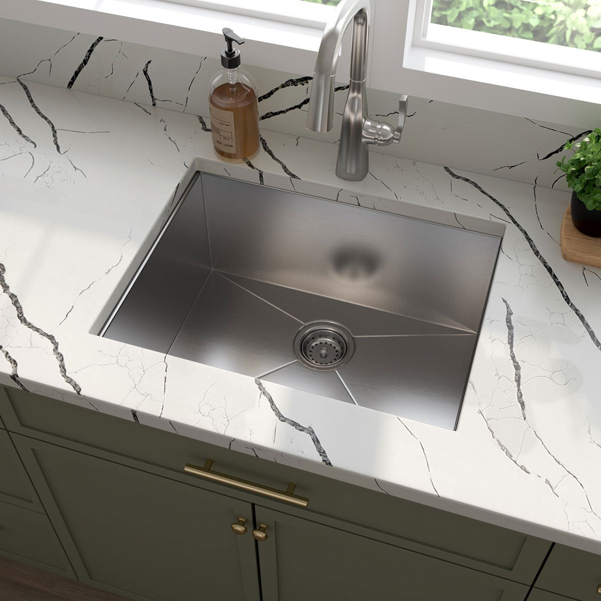 Handcrafted 23" x 18" Stainless Steel Undermount Kitchen Sink in Stainless Steel, installed in a room setting