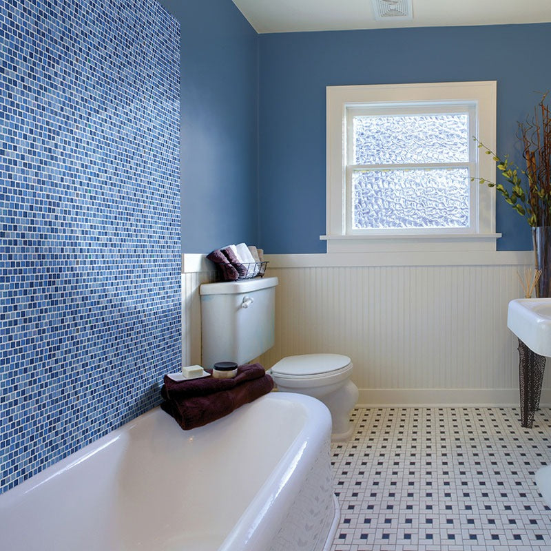 Hawaiian Sky 1x1 Recycled Glass Mosaic installed in a finished room