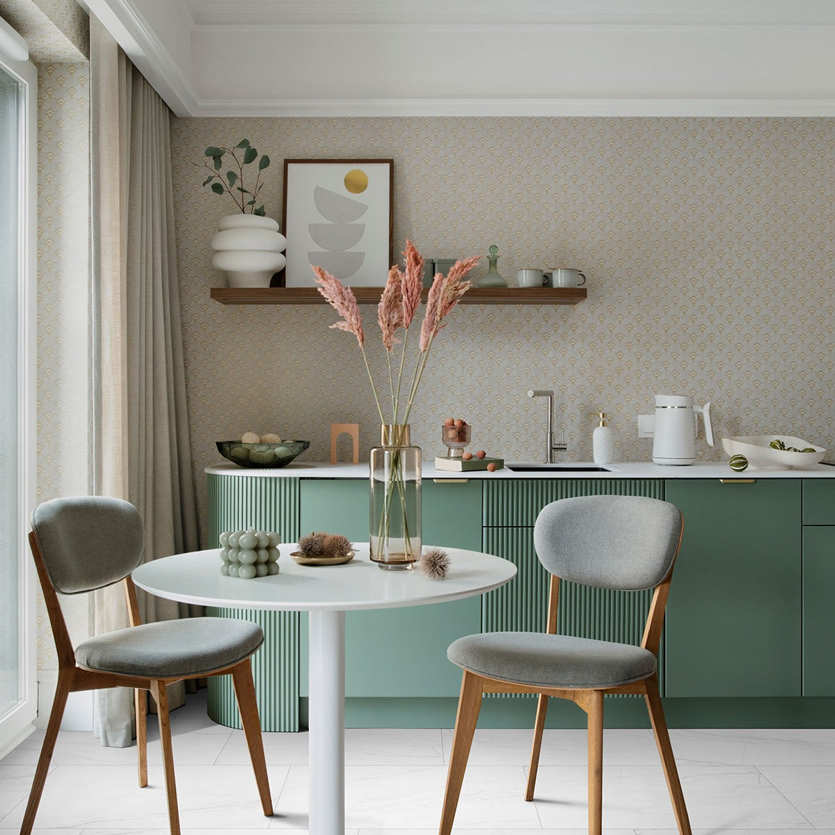 Kaya Zermatta Blanca porcelain tile installed in a kitchen setting, scene 4