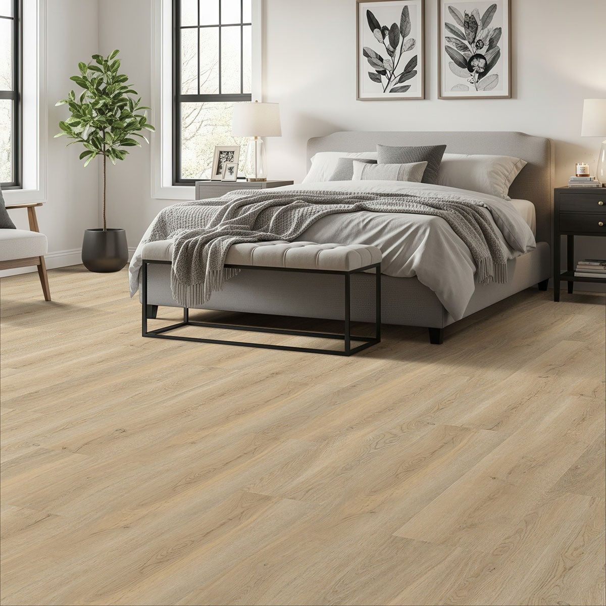 Laurel Honey Hollow rigid core SPC vinyl plank flooring installed in a bedroom
