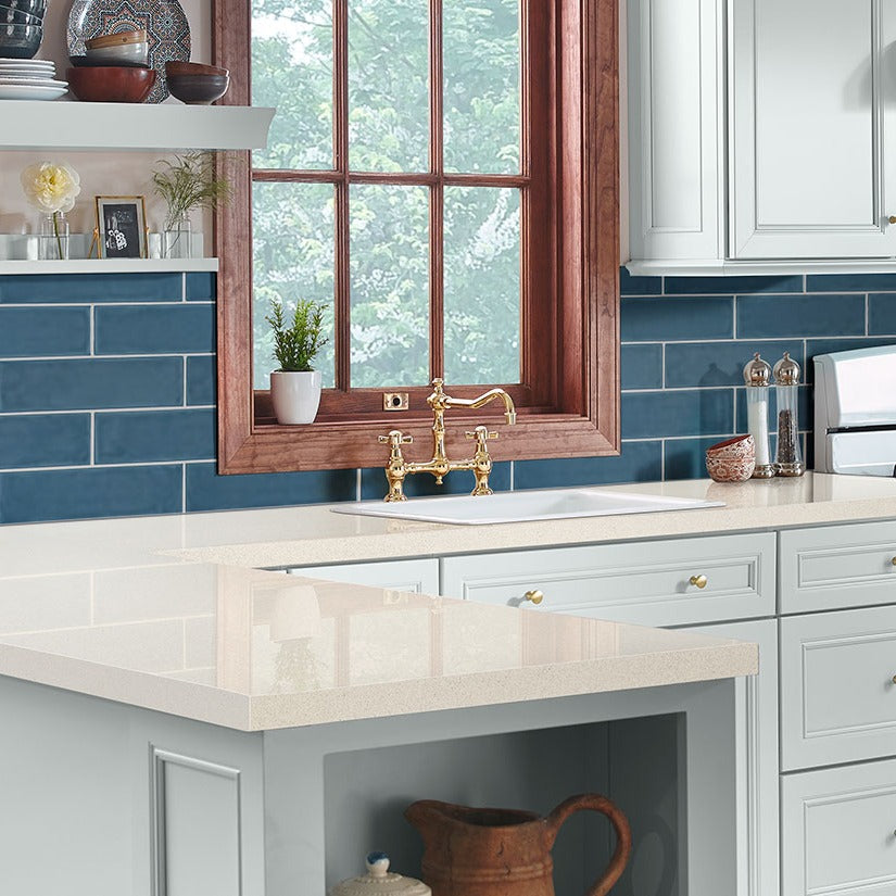 Aruca White quartz countertop installed in a room setting