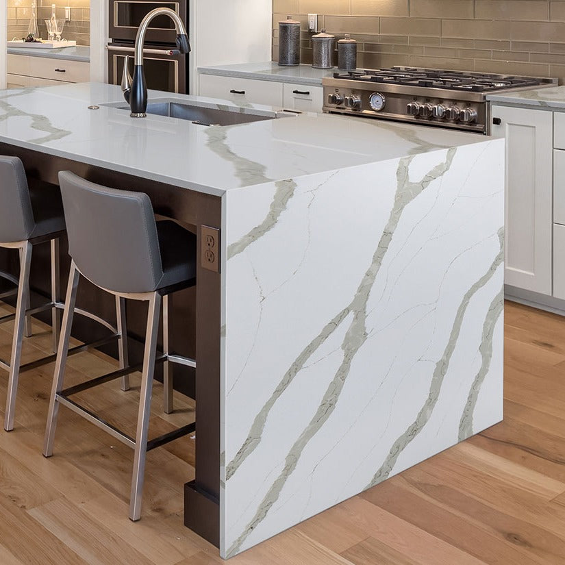Calacatta Bali quartz countertop installed in a room setting