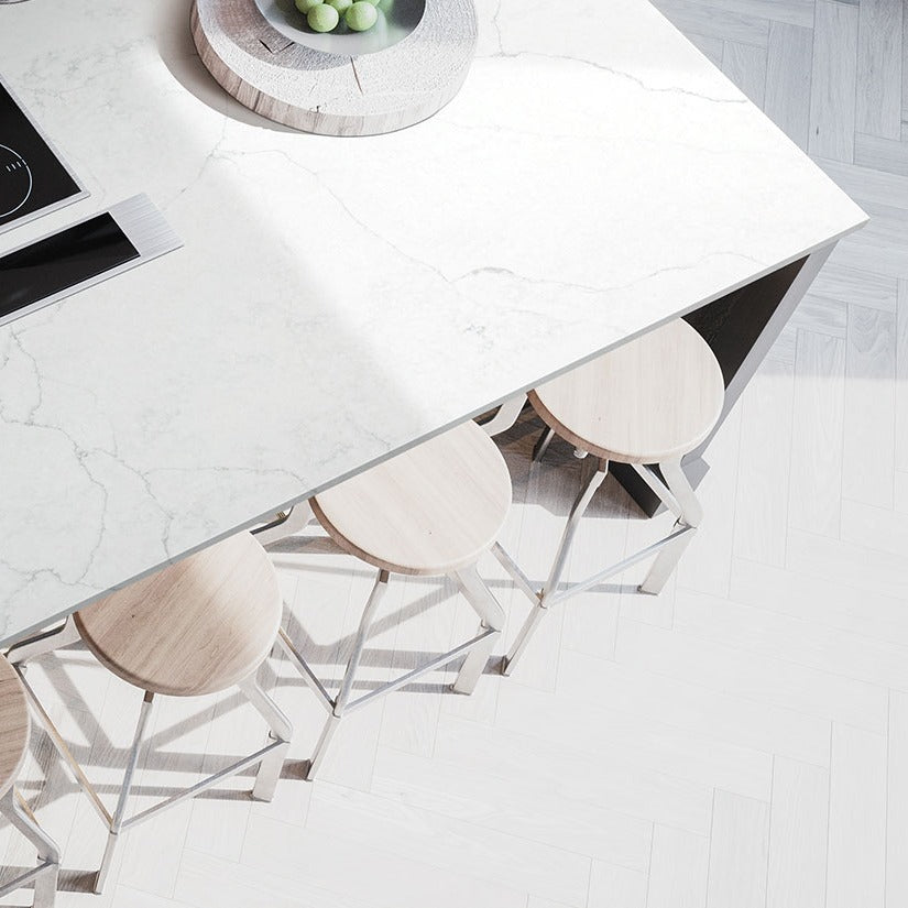 Calacatta Monaco quartz countertop installed in a room setting