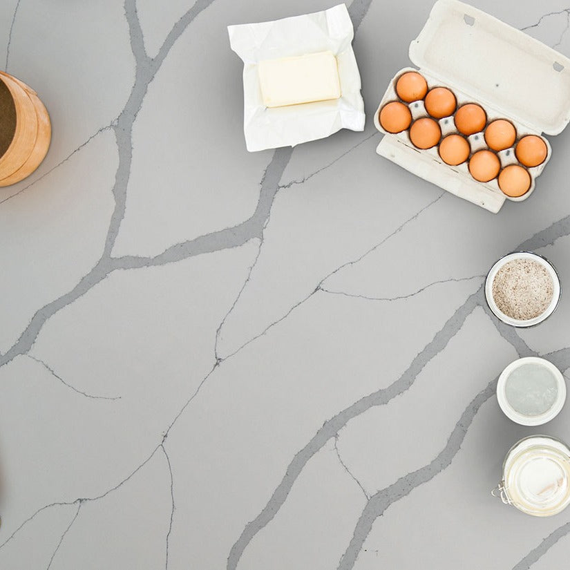 Calacatta Sierra quartz countertop installed in a room setting